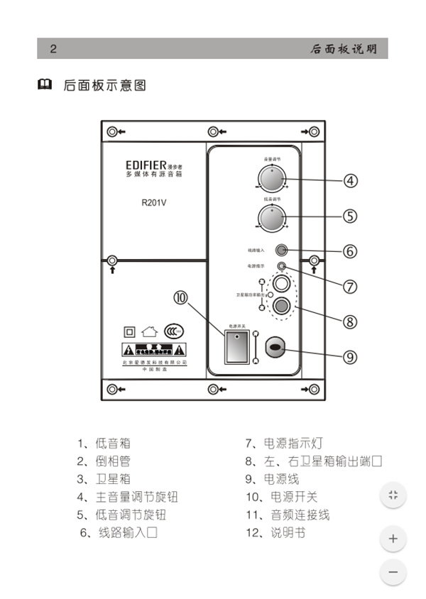 漫步者R201V桌面音响的产品使用说明书