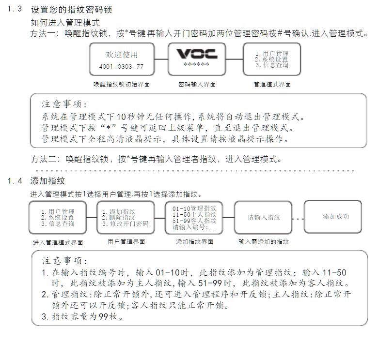 V77F型指纹锁号说明书