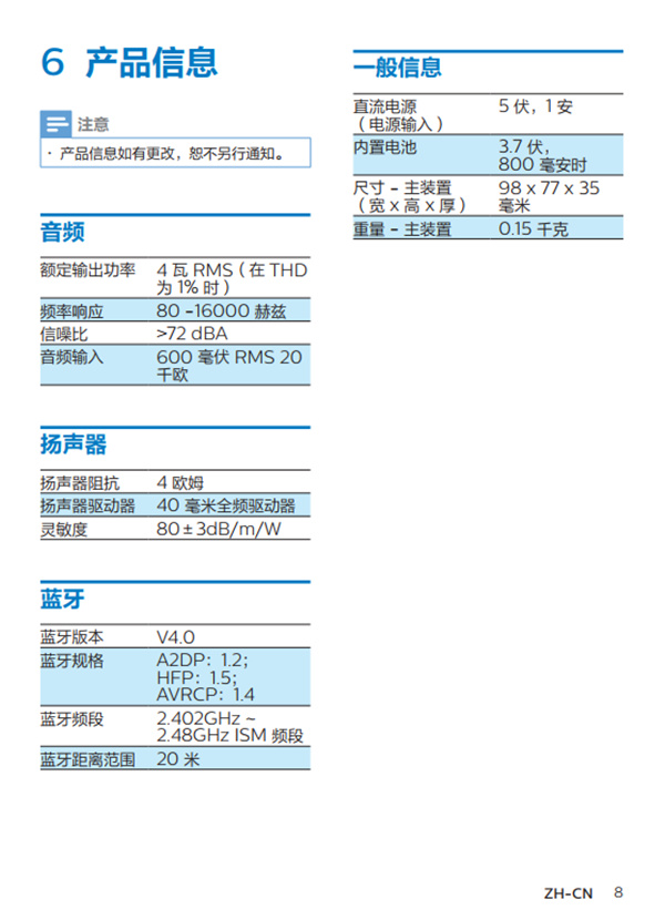 飞利浦BT110A产品使用说明书