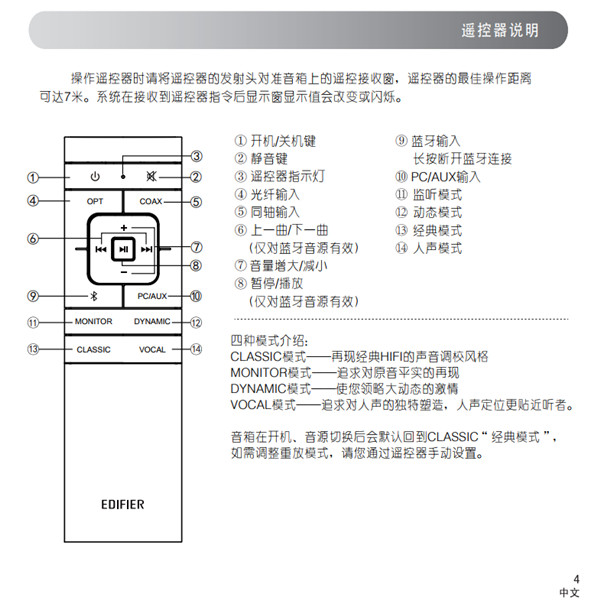 漫步者S2000TM有源音响产品使用说明书