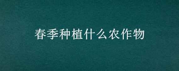 春季种植什么农作物