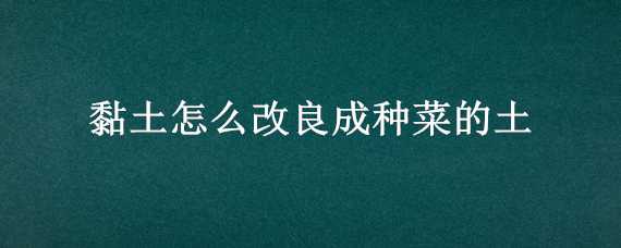 黏土怎么改良成种菜的土