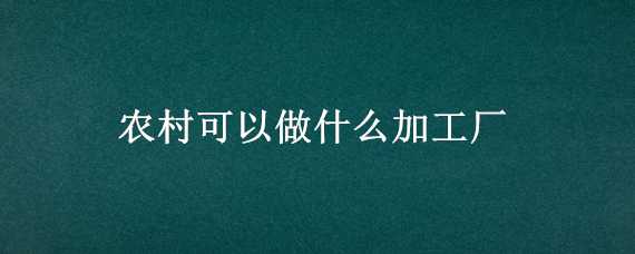 农村可以做什么加工厂