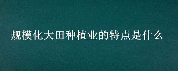 规模化大田种植业的特点是什么 规模化大田种植业的特点是什么多选