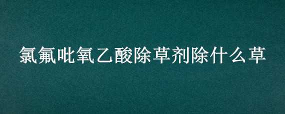 氯氟吡氧乙酸除草剂除什么草 氯氟吡氧乙酸除草剂除什么草鸭子吃了会中毒吗