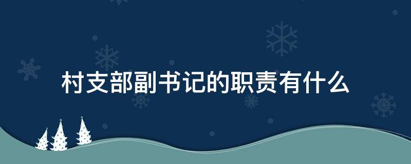 村支部副书记的职责有什么 村支部副书记岗位职责