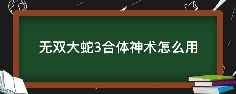 无双大蛇3合体神术怎么用（无双大蛇3合体神术）