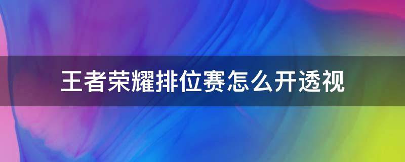 王者荣耀排位赛怎么开透视（王者荣耀怎么开透视教程）