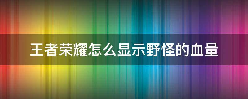 王者荣耀怎么显示野怪的血量（王者荣耀如何显示野怪血量）