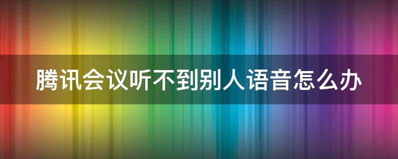 腾讯会议听不到别人语音怎么办 腾讯会议听不见别人说话