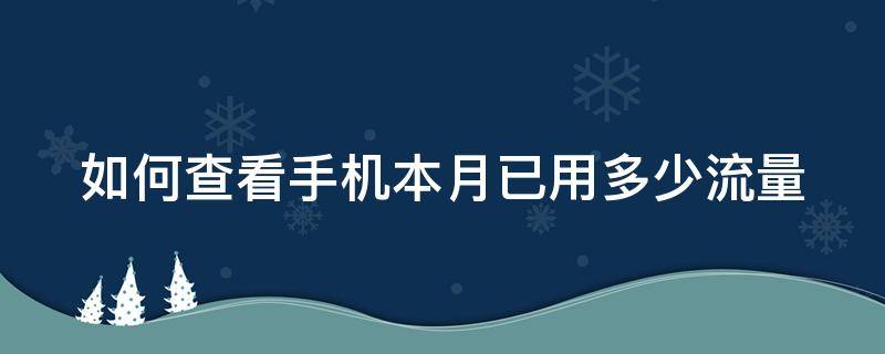 如何查看手机本月已用多少流量（怎么查手机当月流量）