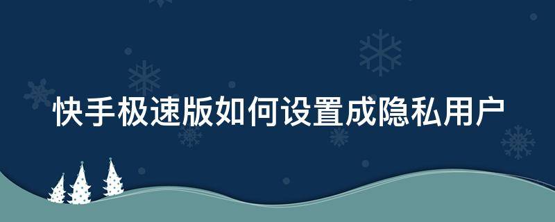 快手极速版如何设置成隐私用户 2021新版快手极速版怎么设置私密作品