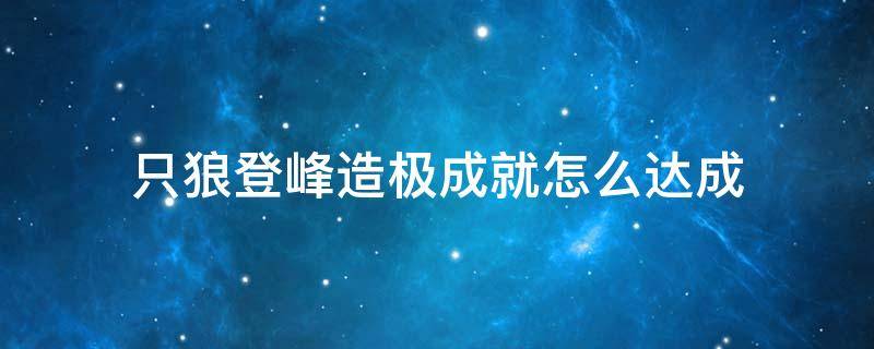 只狼登峰造极成就怎么达成（只狼登峰造极怎么解锁）