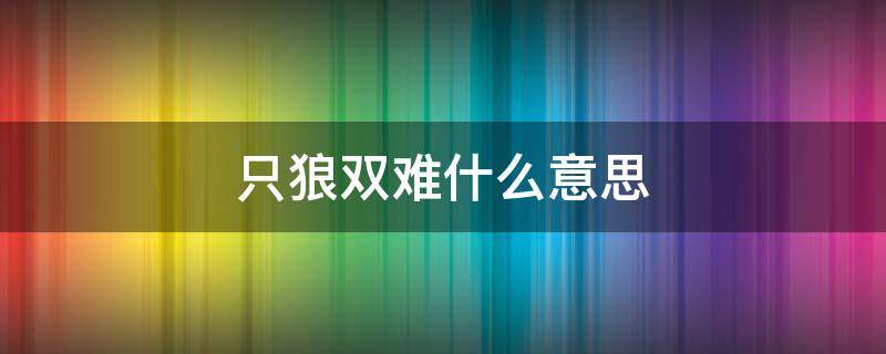 只狼双难什么意思 只狼双难一心