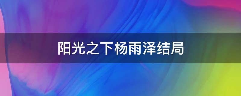 阳光之下杨雨泽结局（《阳光之下》杨雨泽）