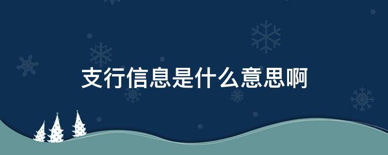 支行信息是什么意思啊 支行信息包括哪些