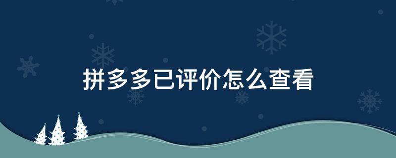 拼多多已评价怎么查看 拼多多已评价怎么查看物流