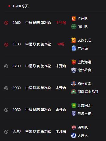 中超联赛赛程直播时间表11月8日 中超联赛赛程直播时间表11月8日是几点