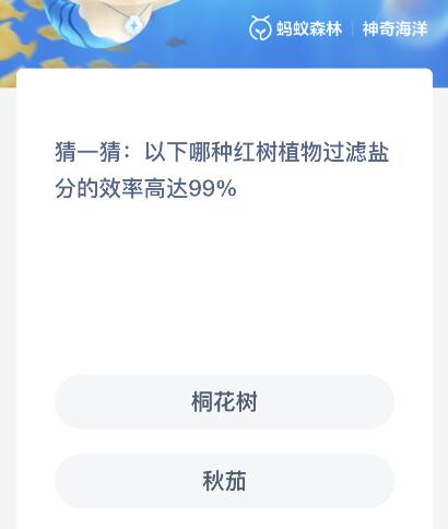 以下哪种红树植物过滤盐分的效率高达99%？神奇海洋11月9日答案