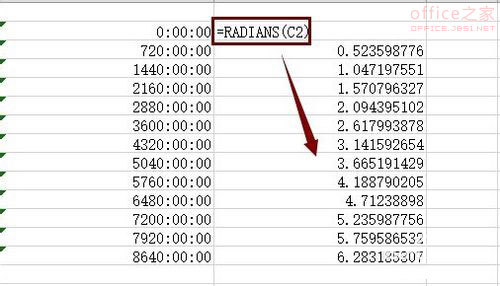EXCEL使用自定义的角度格式和函数将角度转换成弧度