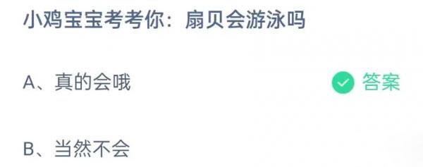 蚂蚁庄园今日答案最新：扇贝会游泳吗? 正确答案是？