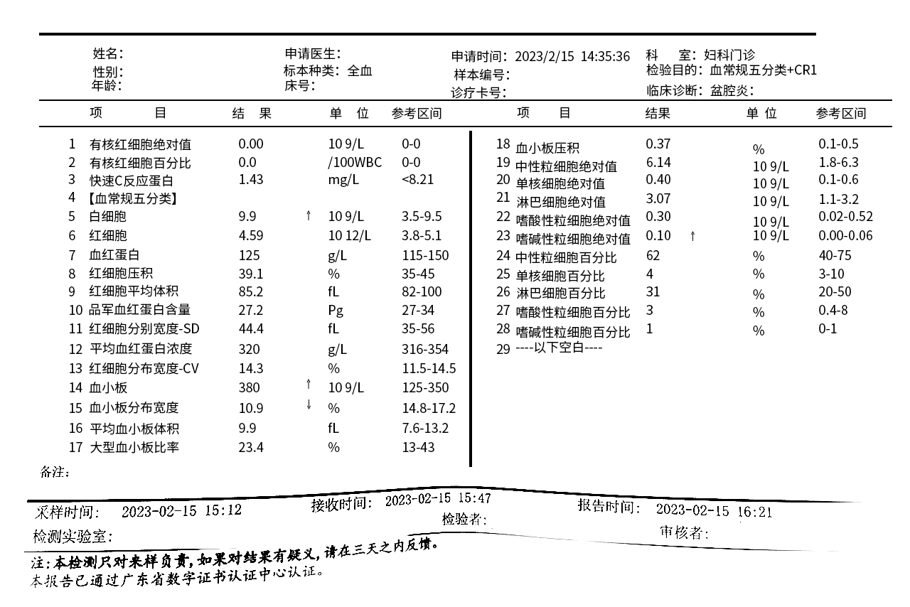 盆腔炎报告单图片（盆腔炎检查报告单图片）