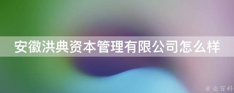 安徽洪典资本管理有限公司怎么样（安徽省洪鸿香餐饮管理有限公司）